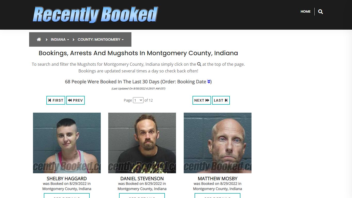 Bookings, Arrests and Mugshots in Montgomery County, Indiana